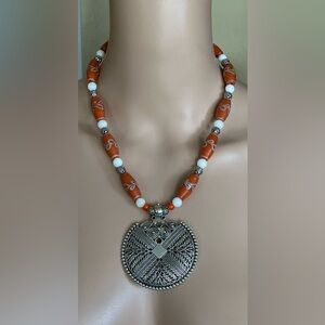 24 inch Silver and Orange Beaded Necklace NWOT